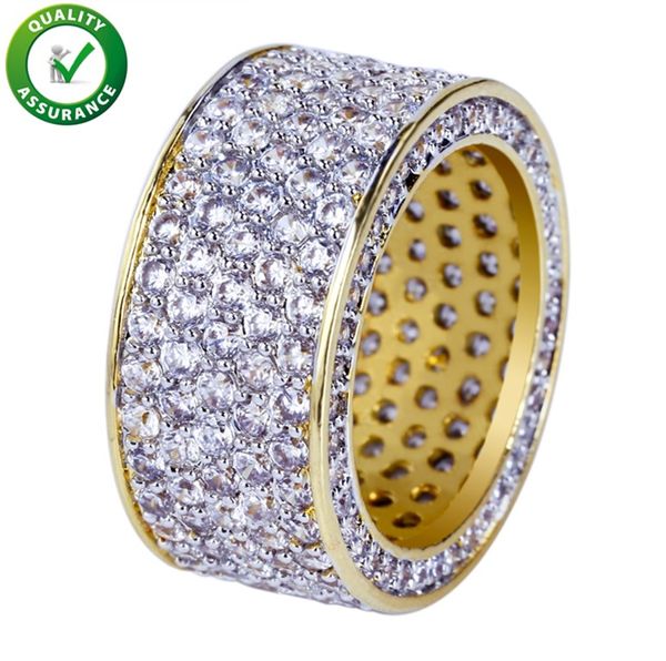 

hip hop jewelry mens gold ring iced out rings micro pave cubic zircon promise diamond finger rings luxury designer brand personality gift, Golden;silver