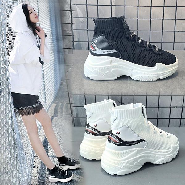 

Women Shoes Winter Casual Platform Shoes Women Breathable Thick Bottom Socks Footwear High Top Shark Logo Female Sneakers