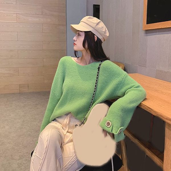 

2019 fashion solid button sweater pullover 2019 autumn v-neck knitted sweaters casual women flare sleeve sweaters jumpers, White;black