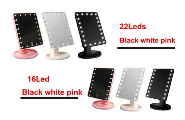 Espelhos LED Touch Screen Makeup Mirror Professional Vanity Mirror com 16/22 luzes LED Beauty Beauty Beautable Bancada 360 rotativa