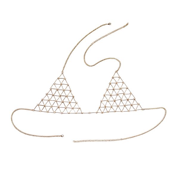 

exaggerated geometric body chain summer beach halter necklace, Silver