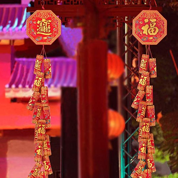 Ano Novo Chinês Decorações Decorações Grandes Firecracker Decoração Tradicional Vermelho Lucky Oriental Pingente Ornamentos para Festival de Primavera Lunar Novo