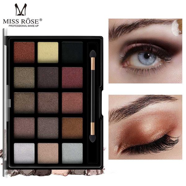

miss rose 15 color eyeshadow palette long lasting shimmer matte eye shadow with brush makeup sombras de ojos professional