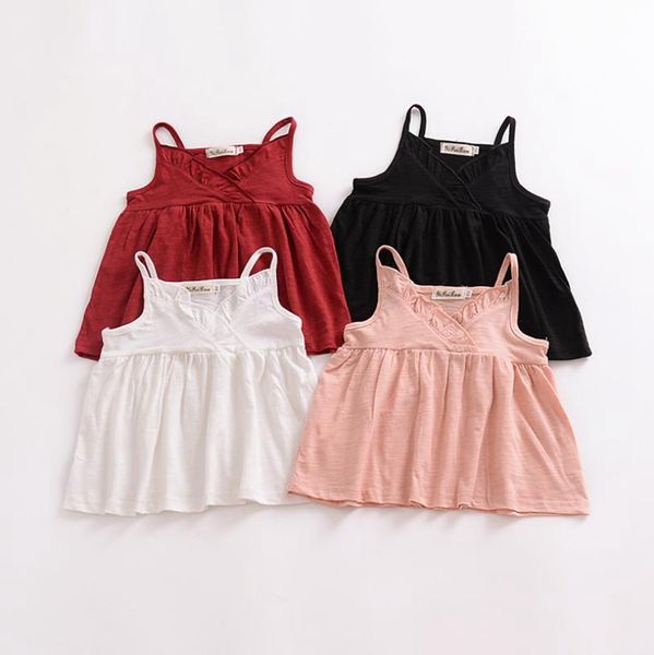 Baby Girl Roupas Suspender Beber Vestidos Camisetas Crianças Sólidas Meninas Vestido Sem Mangas Crianças Vestidos Verão Bebê Roupas 4 Cores DW5484