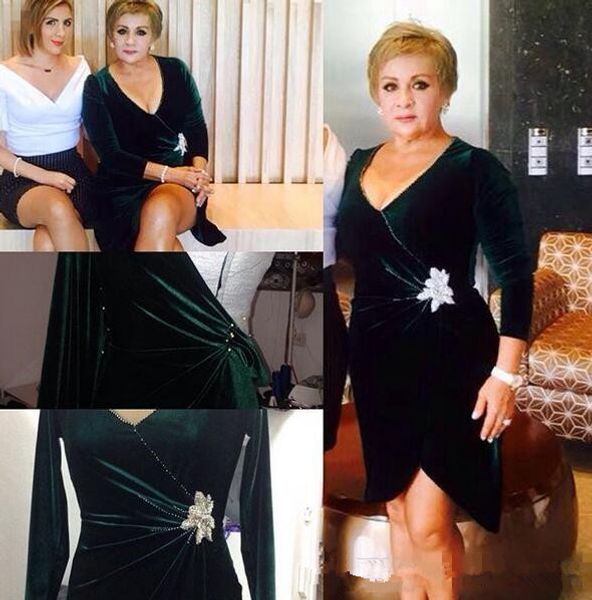 

2019 mother of the bride dresses long sleeve with v neck green velvet elegant wedding party gowns for women gelin elbiselerinin annesi, Black;red