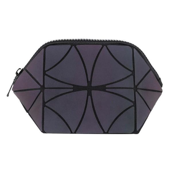 

women irregular geometric lattice makeup bags travel cosmetic organizer bag luminous folding makeup beauty bag 2019 new
