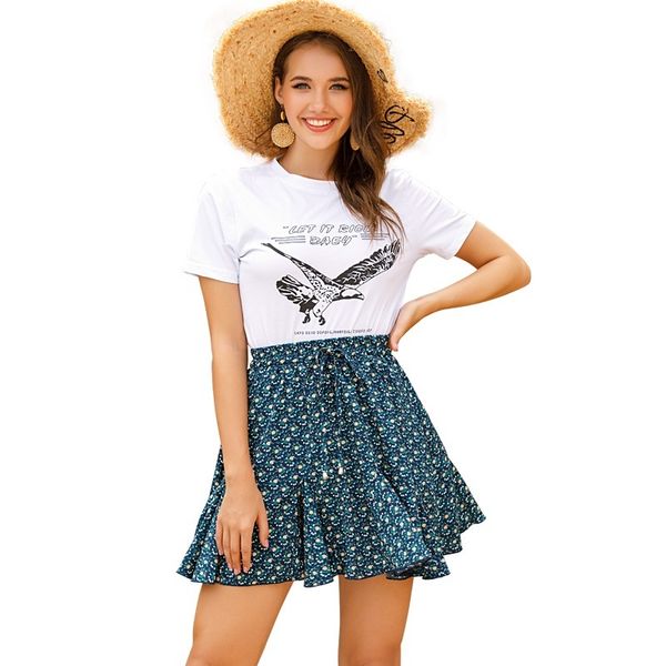 

skirts pleated skirt woman summer high waist printed bow short womens, Black