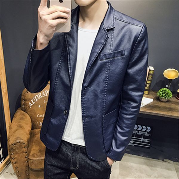

2019 pi suit men's youth personality suit trend motorcycle leather jacket autumn jacket, Black;brown
