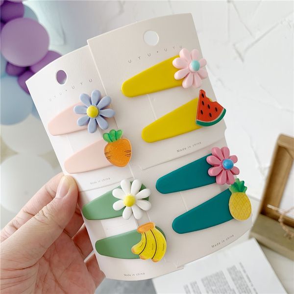 

2019 new fashion simple 2pcs fruit hairpin cute girl watermelon banana flower hairpin combination party gifts, Golden;silver