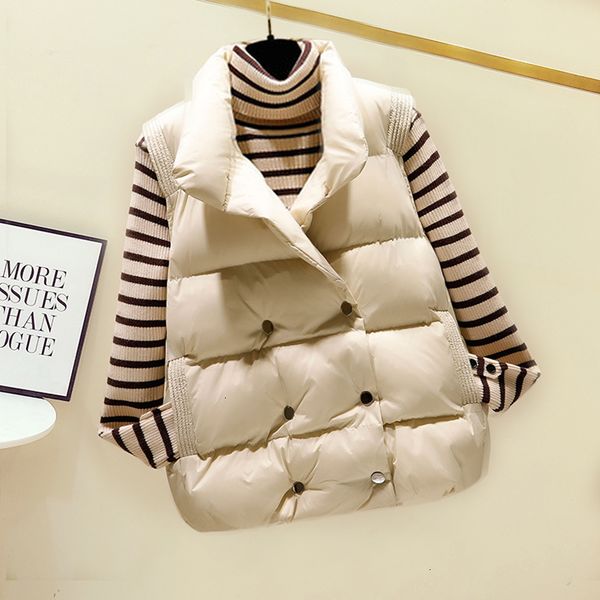 

taotrees autumn and winter female casual comfortable warm thickening vest double breasted pocketed solid color vest coat, Black;white