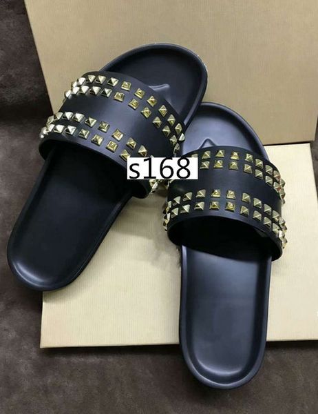 

donna studded flat slippers designer red bottoms shoes men rivet junior spikes flat slipperswith boxs, Black
