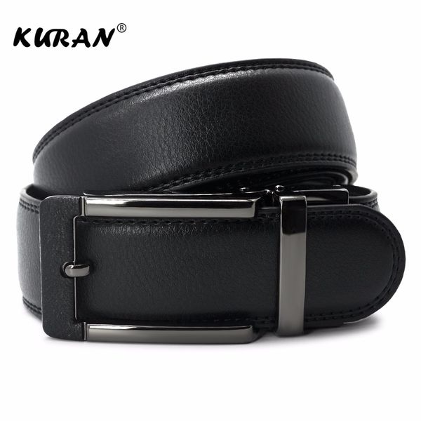 

kuran new arrival classical automatic buckle black belt for business men genuine leather 3.55 width strap waistband, Black;brown