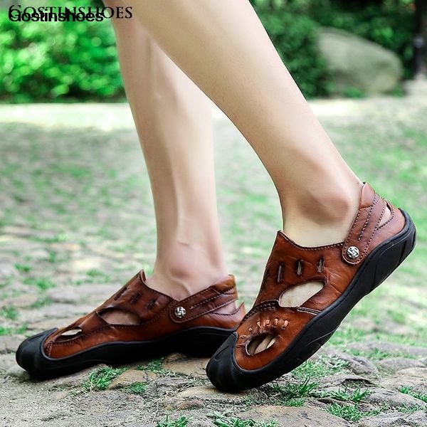 

shoes summer men sandalias cow leather casual fashion man shoes sandalen sandal men, Black