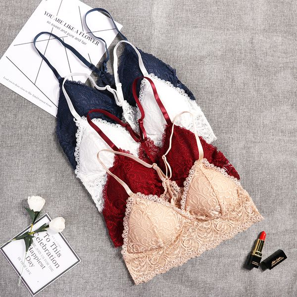 

plus size bras push up bra wireless bras for women lingerie lace bralette y line straps backless bras large back closure size, Red;black