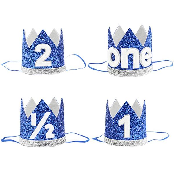 

1pc blue boy silver birthday crown party hats kids one year princess crown headband baby shower 1st birthday decor party supply