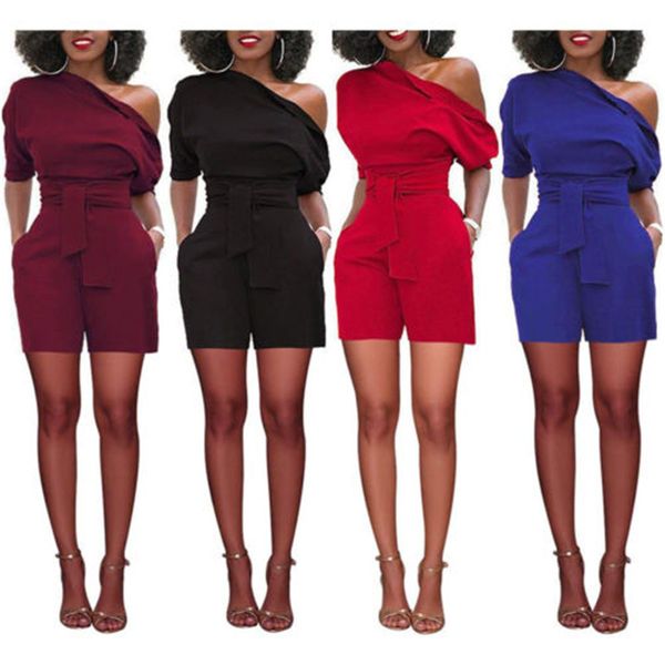 

plus size women lady party bodycon romper lady pure color jumpsuit new 2018 short sleeve club jumpsuit short pants trousers, Black;white