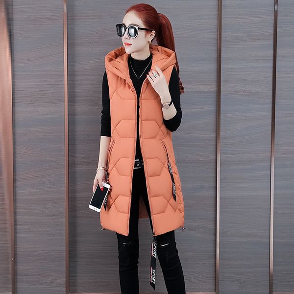 

women hooded cotton vest 2019 new korean winter fashion solid patchwork sleeveless zipper button pockets wild long outerwear, Black;white