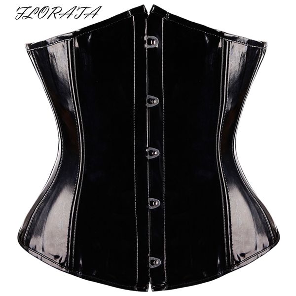 

gothic fetish black underbust corset pvc vinyl bustier lace-up punk s-2xl body shaper, Black;white