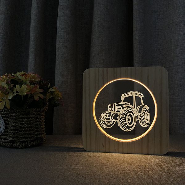 

tractor lamp led usb 3d night light baby room decoration wooden warm lights home decor party birthday holiday gift drop shipping