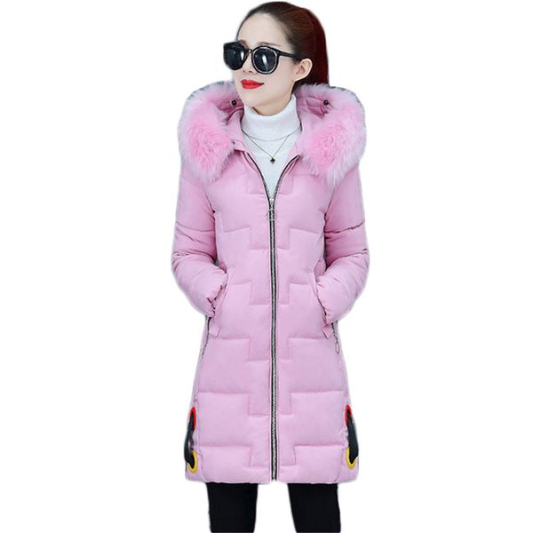 

winter jacket women pink army green l-4xl plus size fur hooded parkas 2020 new korean fashion slim black long cotton coats jd857