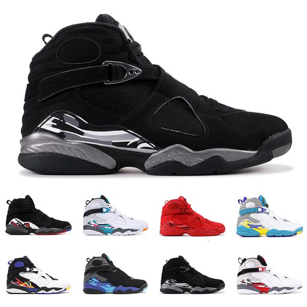 

новое прибытие мужские ботинки баскетбола 8s chrome день валентина аква выпуск 8 качества наверх спортивные кроссовки тренеры обувь размер 8, Black
