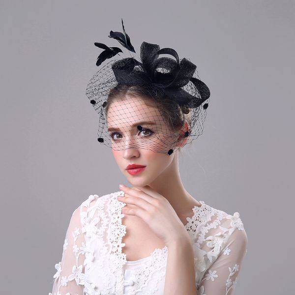 

1pc fashion bride hair bow hat wedding veil p portrait hairpin gauze cover face flower feather headdress