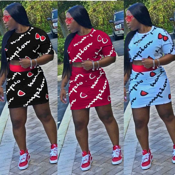

Women champion letter print ummer outfit hort leeve t hirt above knee kirt dre 2 piece et brand track uit port uit 2xl a3143
