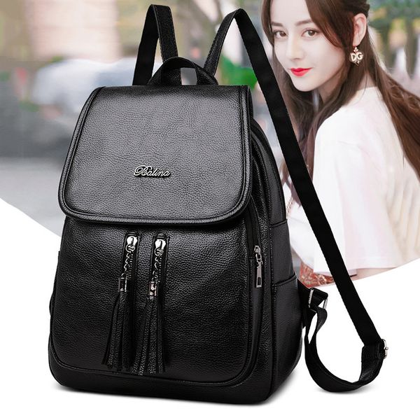 

waterproof anti-theft soft leather backpack with tassel for adults teen new