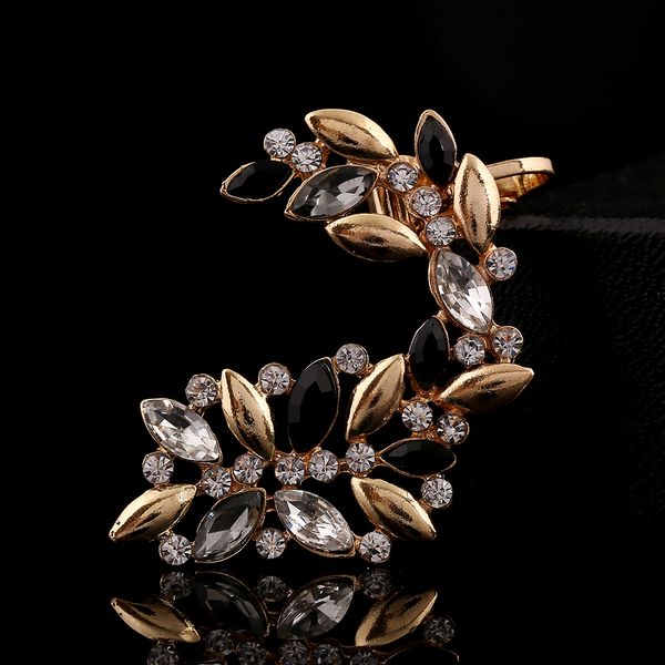 

fashion women rhinestones hollow flowers ear cuffs crystal earcuff jewelry gift leaf zircon clip earring party, Silver