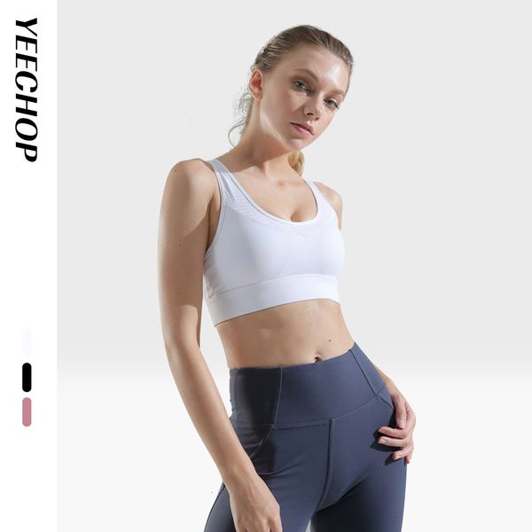 

yeechop high impact yoga bra seamless mesh gym sport bra fitness workout for women push up racerback shape, White;black