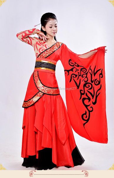 

oriental fan dance costume indian style dancing clothes ancient style costume female stage performance wear for singers, Black;red