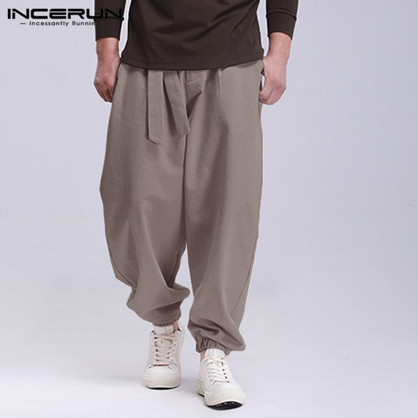 

incerun men pants joggers solid lace up pockets 2019 fashion sweatpants streetwear loose casual trousers mens harem pants s-5xl, Black