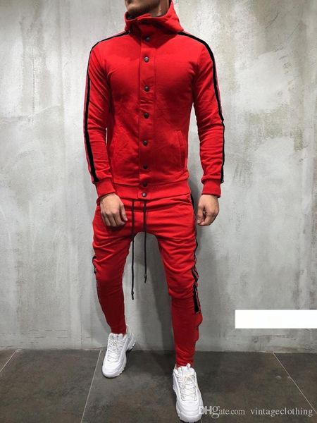 

winter men tracksuit set hoodies jacket with button casual long sleeve outwear hip hop black tracksuits, Gray