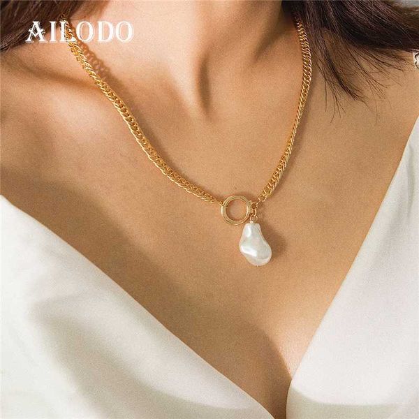 

ailodo punk simulated pearl choker necklace collar statement steampunk gold color long chain necklace pendant women girls gift, Silver