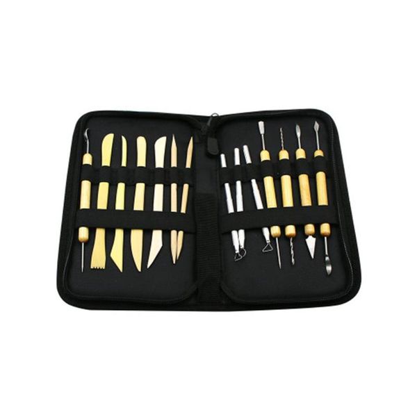 

14pcs/set diy art clay pottery tool set crafts clay sculpting tool kit pottery & ceramics wooden handle modeling tools