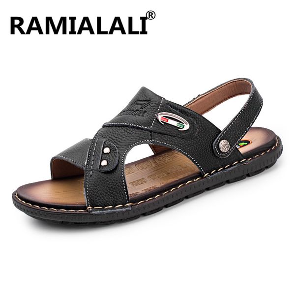

mens leather sandals new arrival leather breathable slippers men casual beach shoes fashion sandals summer slippers, Black