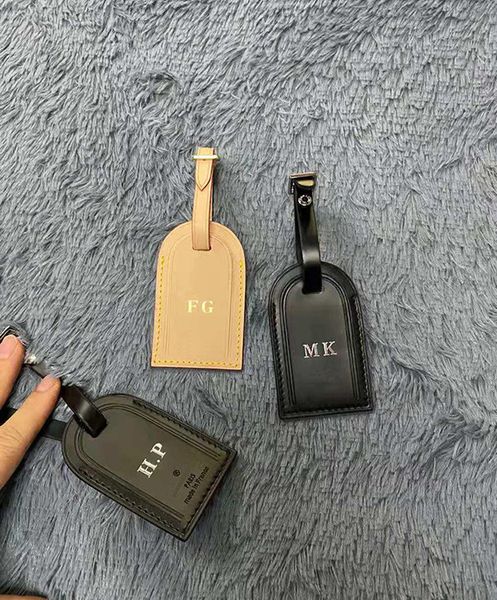 

luggage tag classical real leather personalized custom logo travel label add stamping initials tanned leather stamp travel tag, Black
