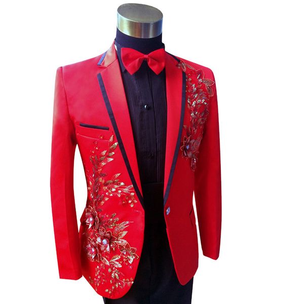 

красный мужской смокинг плюс размер 3xl 4xl мужчины блесток блейзер костюм свадьба жених костюмы dj выпускной смокинги сценические певцы, White;black