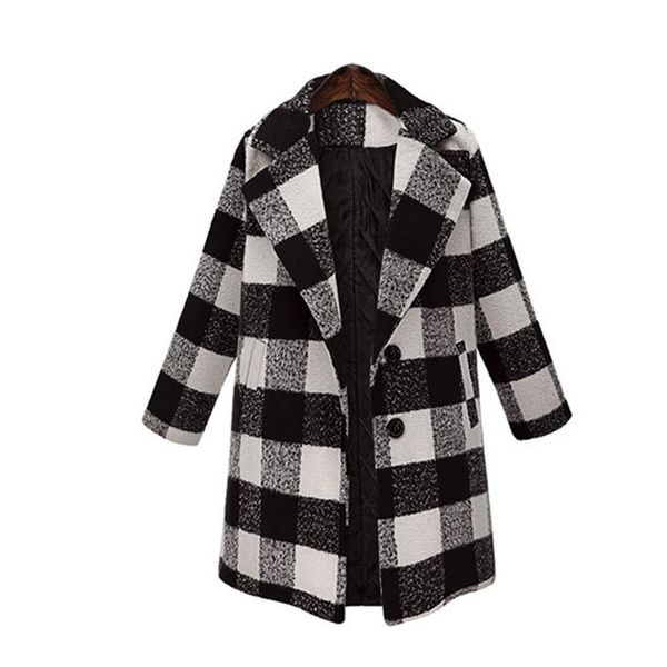 

womens fashion casual winter coats blends with button pocket elegant ladies plaid wools lady knit cardigans outcoat coats, Black
