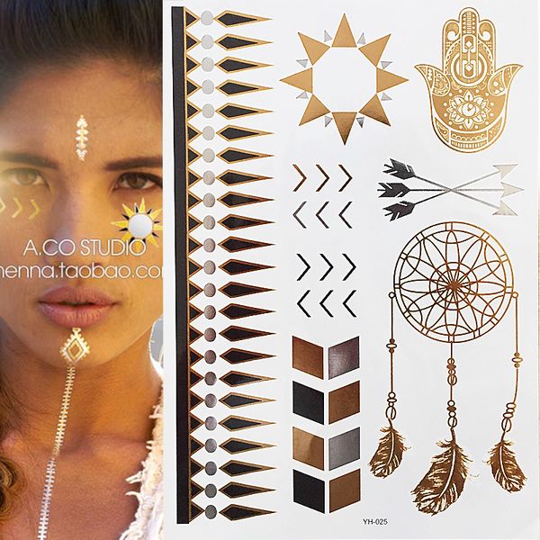 

gold silver temporary metallic tattoo body henna dreamcatcher sticker waterproof