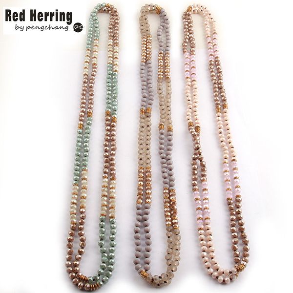 

fashion 6mm glass knotted metal spacer multi crystal necklace, Silver