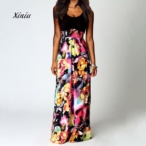 

summer bohemian dress women boho maxi summer beach long cocktail party floral dress sheath sleeveless v-neck pencil, Black;gray