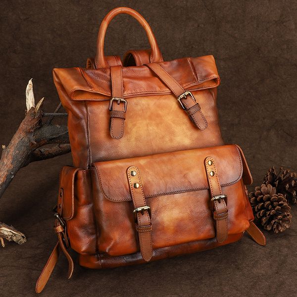 

2020 backpack summer early autumn western style simple solid color women's bag large capacity retro backpack