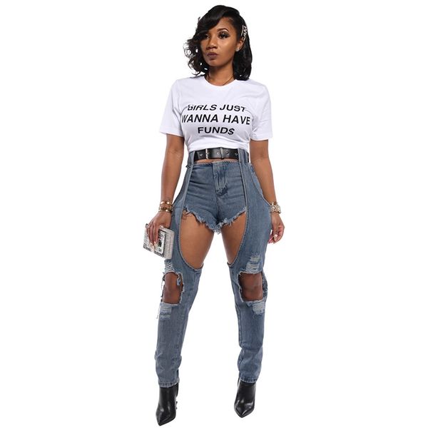 

AprilGrass Brand Designer Sexy Destroyed Hole Denim Jean High Waist Spliced Ripped Jeans Plus Size Streetwear Mujer Skinny Full Length Jeans