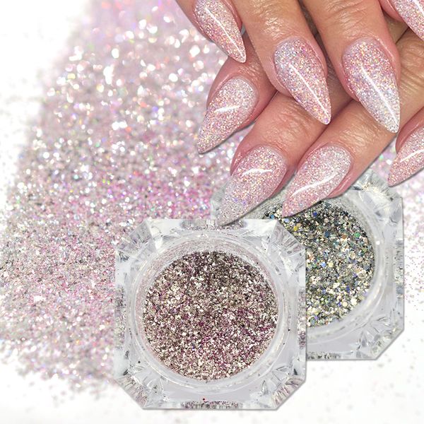 

1box holographic platinum nail art glitter mix flakes sparkly sequins manicure dust laser silver gold powder gel decoration trbg