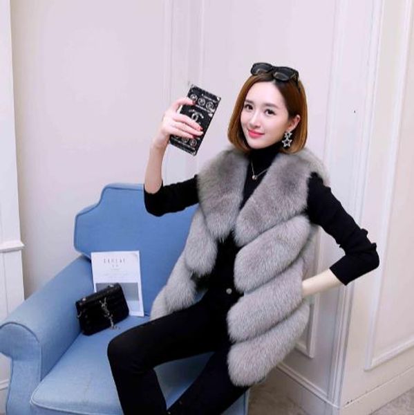 

new 2019 winter women's faux fur coat artificial fur vest furry vests femme jackets plus size fluffy fake gilet z12, Black