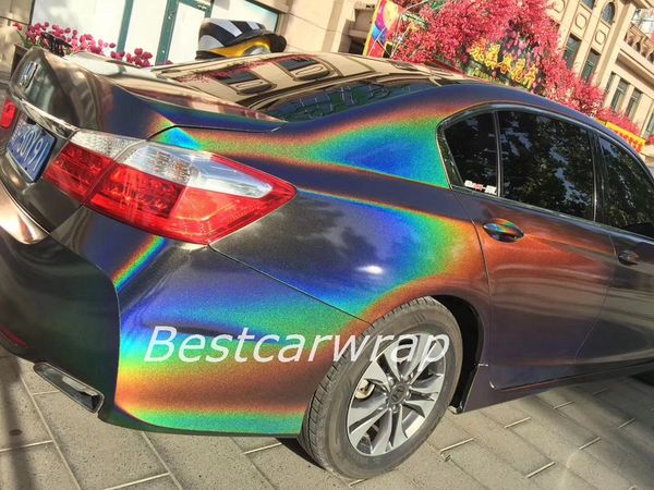 Regenbogen-psychedelisches glänzendes Flip-Vinyl für das ganze Auto, Luftblasenfrei, Top-Qualität, Kleber mit geringer Klebrigkeit, 1,52 x 20 m, 5 x 67 Fuß