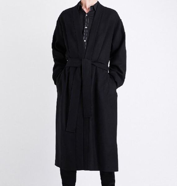 

s-6xl 2019 autumn men's new fashion personalized large size customization medium long collarless loose wool coat, Black