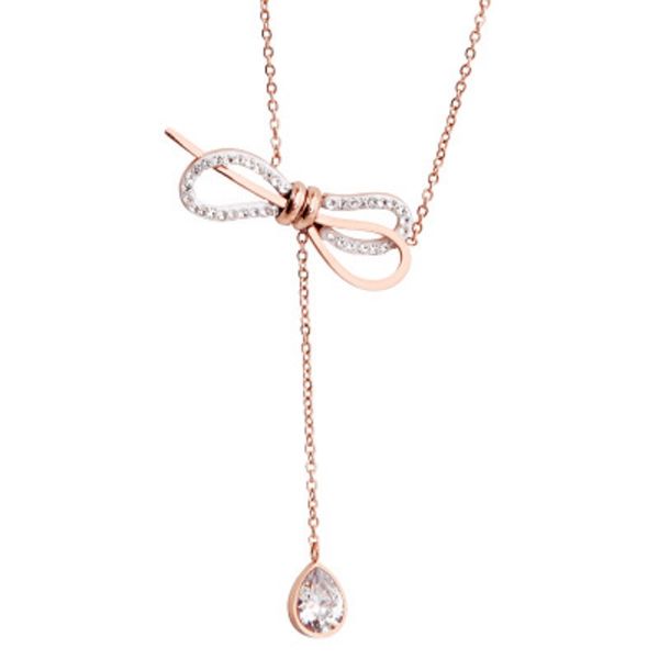 

swa brand crystal pendant necklaces designer bow y type long tassels chain zircon rose gold statement necklace for women girls jewelry, Silver