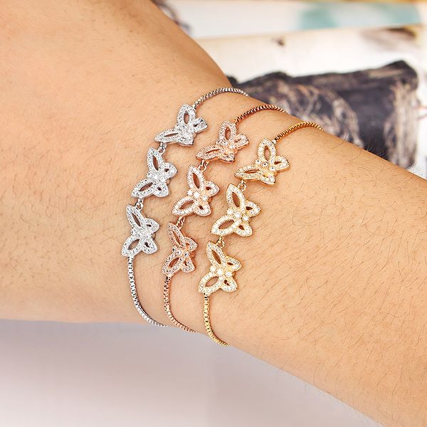 

cubic zirconia crystal 3 butterfly design adjustable cz bracelets for women or girls, Black